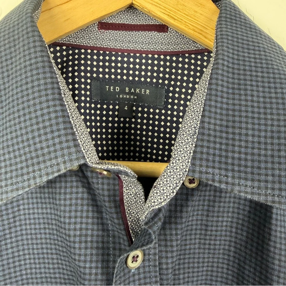 Ted Baker Blue and Black Checkered Button Down Shirt Men's Size 4
